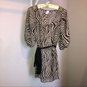 Needle & Thread Zebra Stripe Print Belted Sheer Tunic Top Blouse